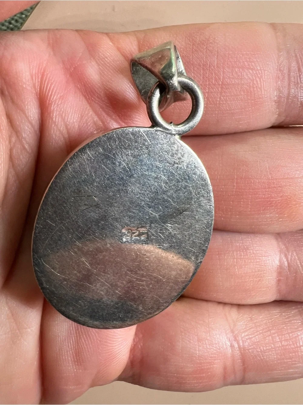 Green Oval Stone Sterling Pendant